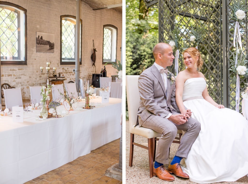 Stylische Geometrie & Kupfer Hochzeit von Cynthia und Basti im Ochsenstall des Gutshof Britz