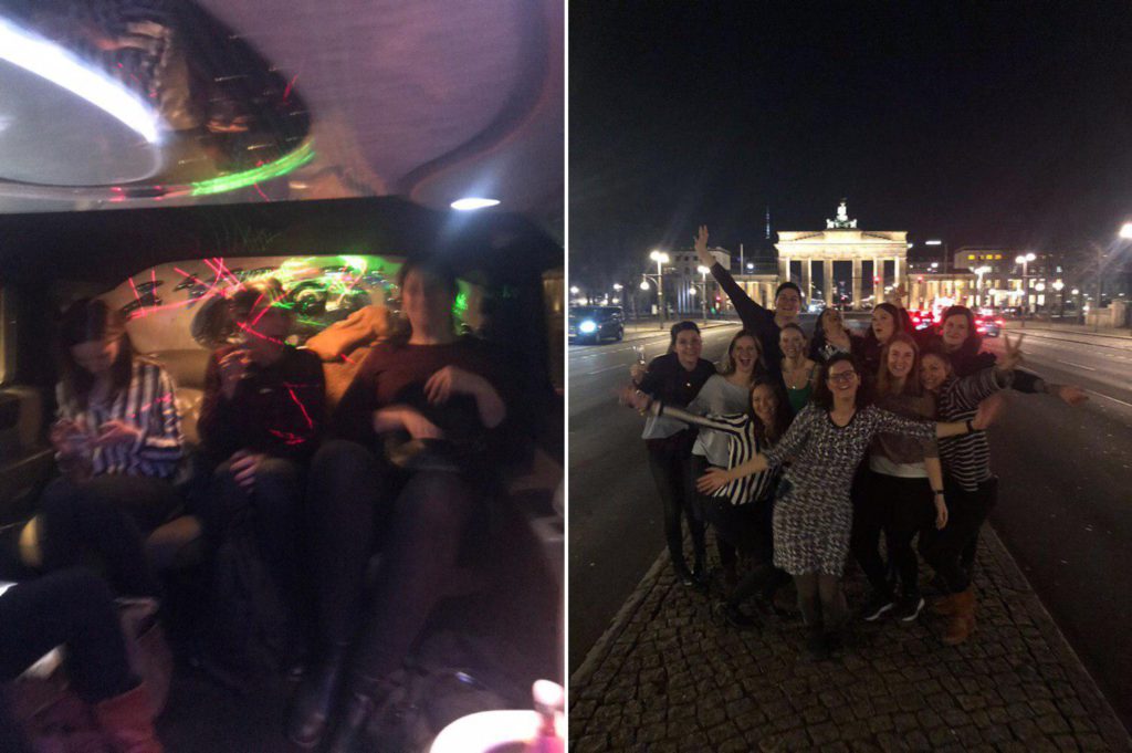 Party Limousine und Gruppenfoto vor dem Brandenburger Tor