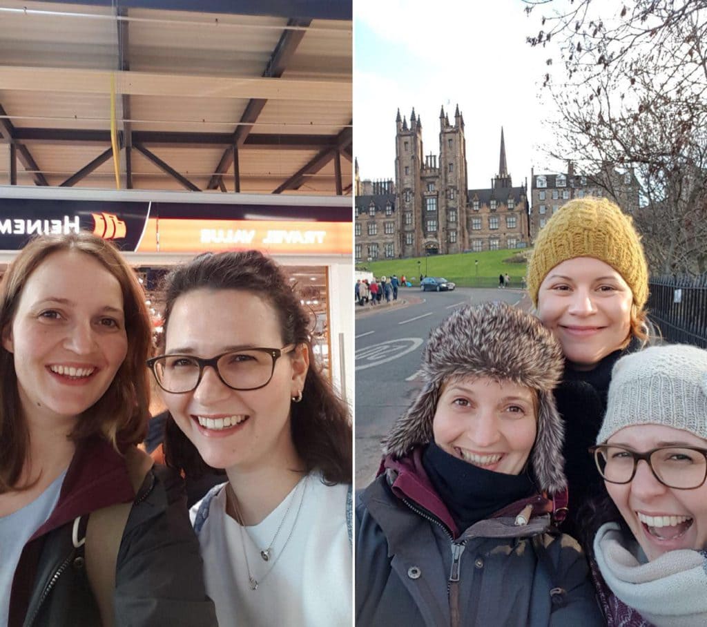 Meine Schwester & Ich kurz vor dem Abflug und dann mit Kate in Edinburgh