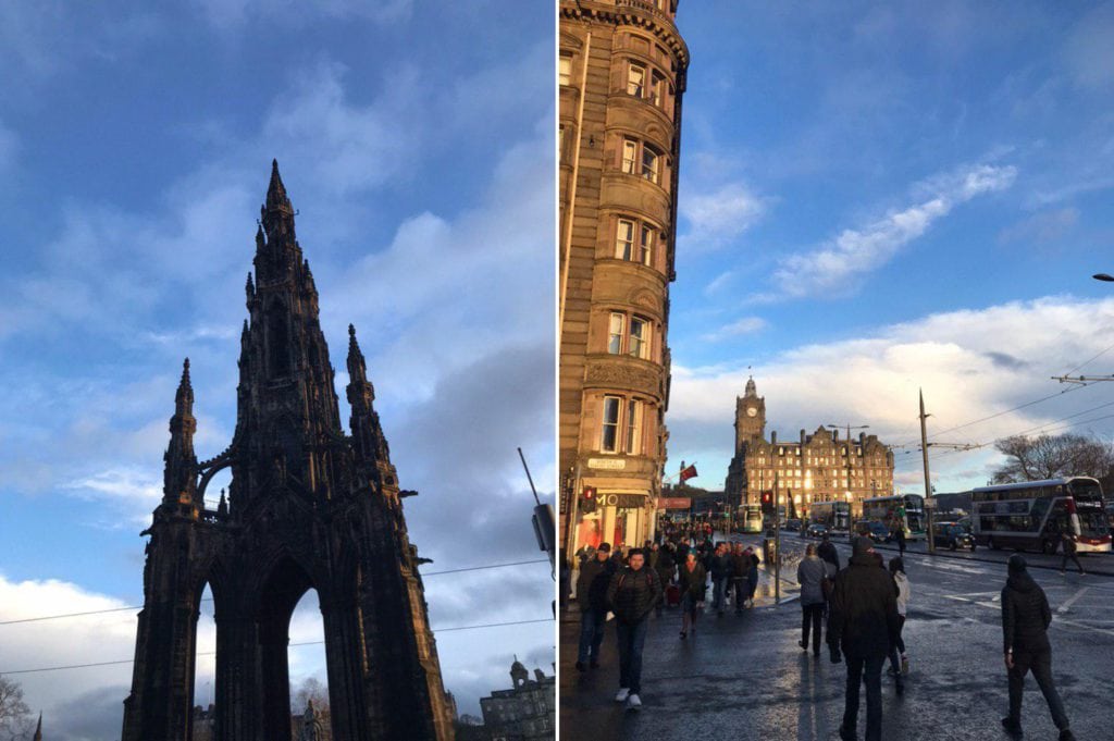 Scotts Monument und das Balmoral in der Abendsonne