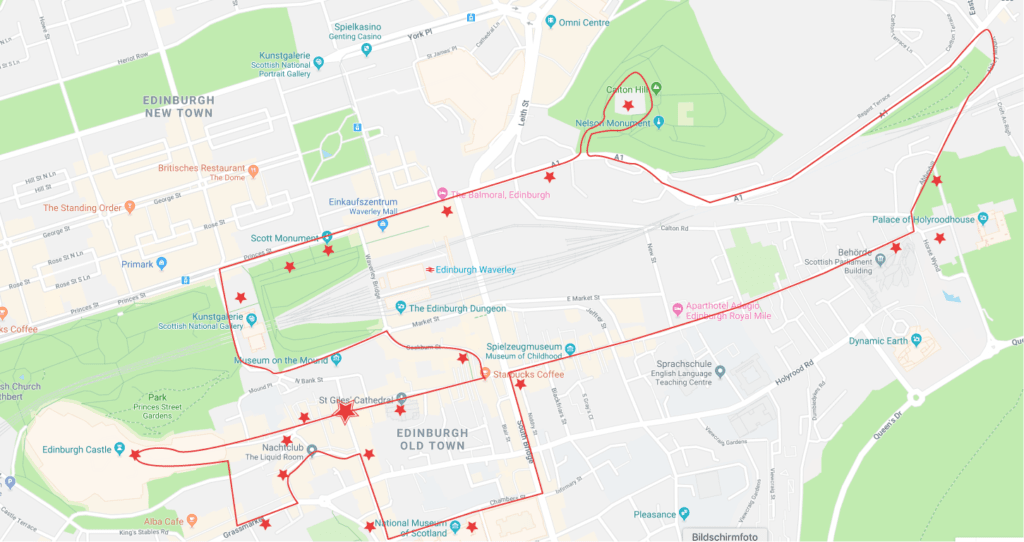 Edinburgh Tag 1 Route