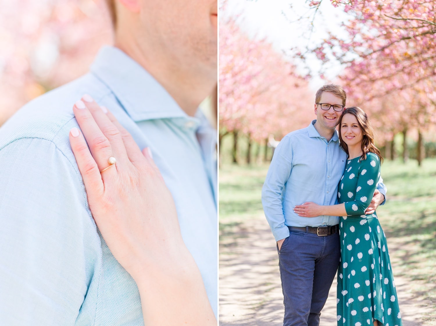 Verlobungsshooting Svenja und Felix in Kirschblüten in Berlin