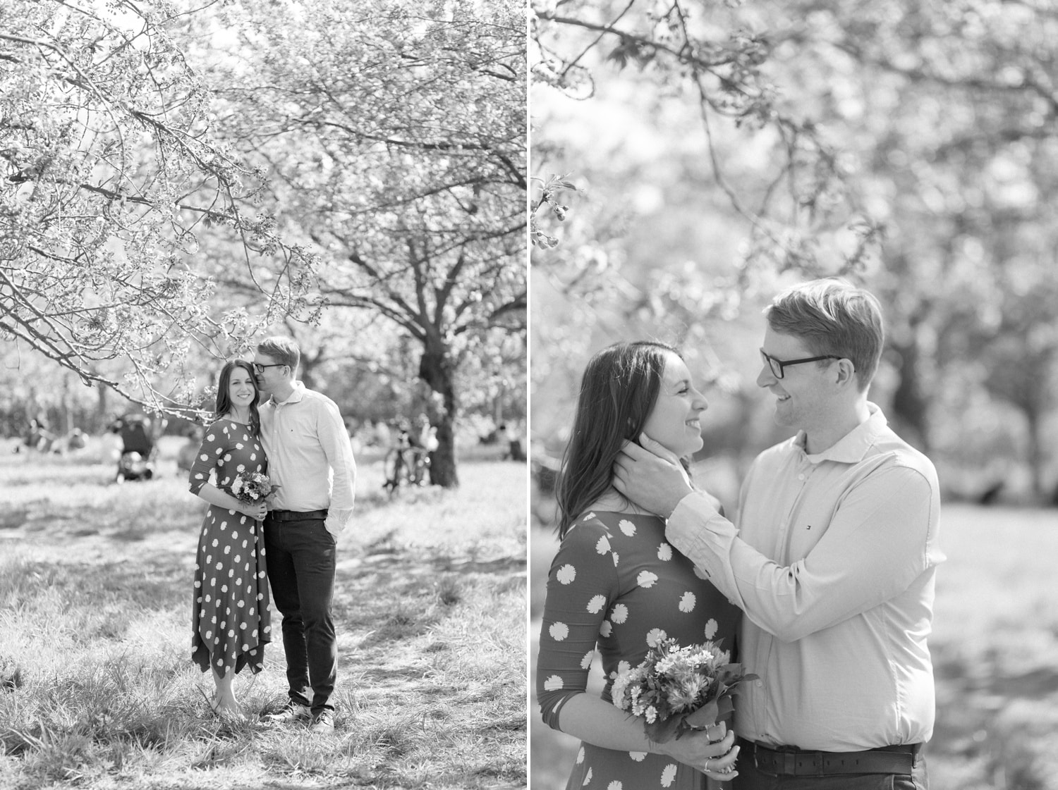 Verlobungsshooting Svenja und Felix in Kirschblüten in Berlin