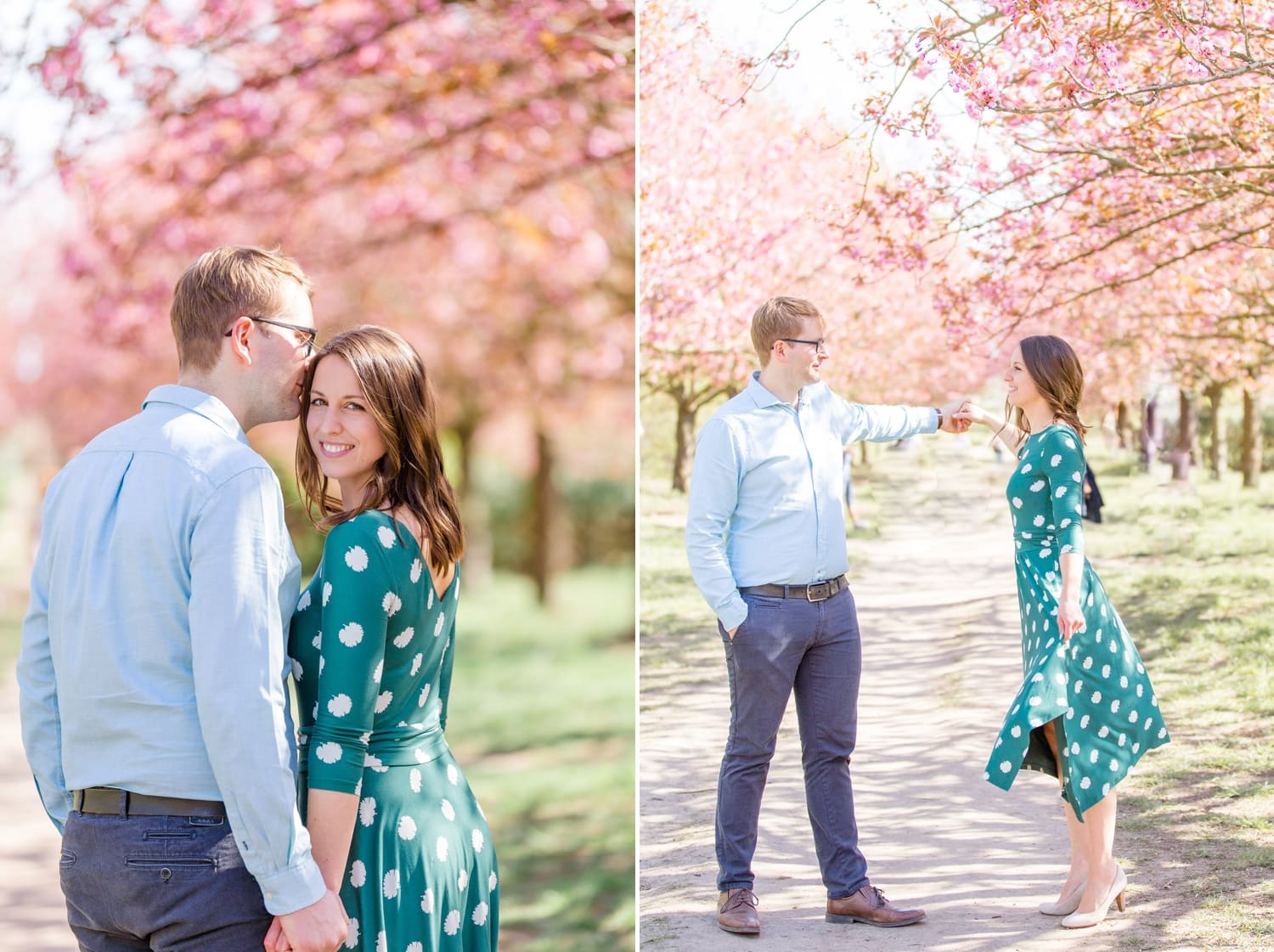 Verlobungsshooting Svenja und Felix in Kirschblüten in Berlin