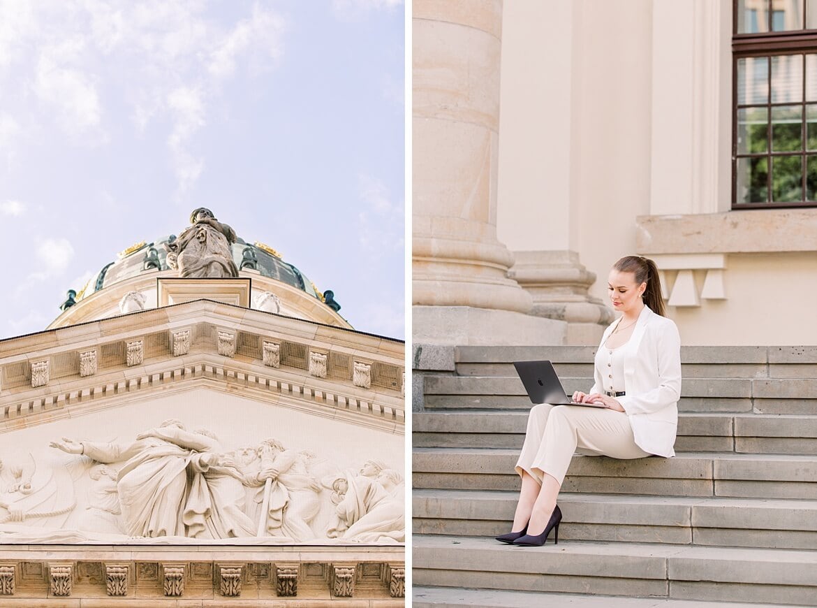 Frau am Laptop, Deutscher Dom Gendarmenmarkt Berlin