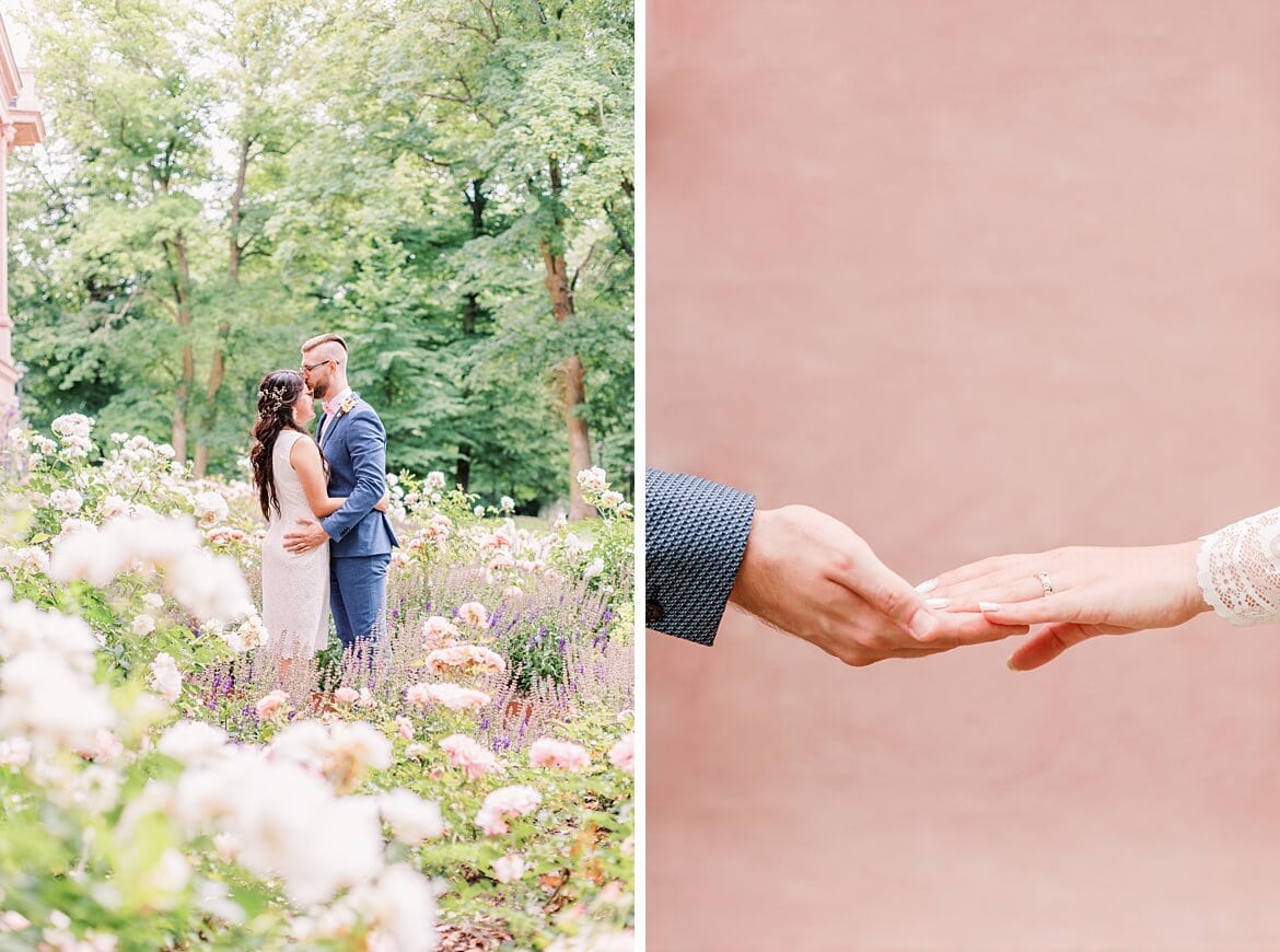 Intime Corona Hochzeit: Romantische Hochzeitsfotos im Park vom Schloss Biesdorf Berlin