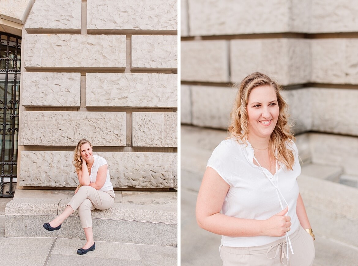 Portrait einer Frau vor dem Bundestag