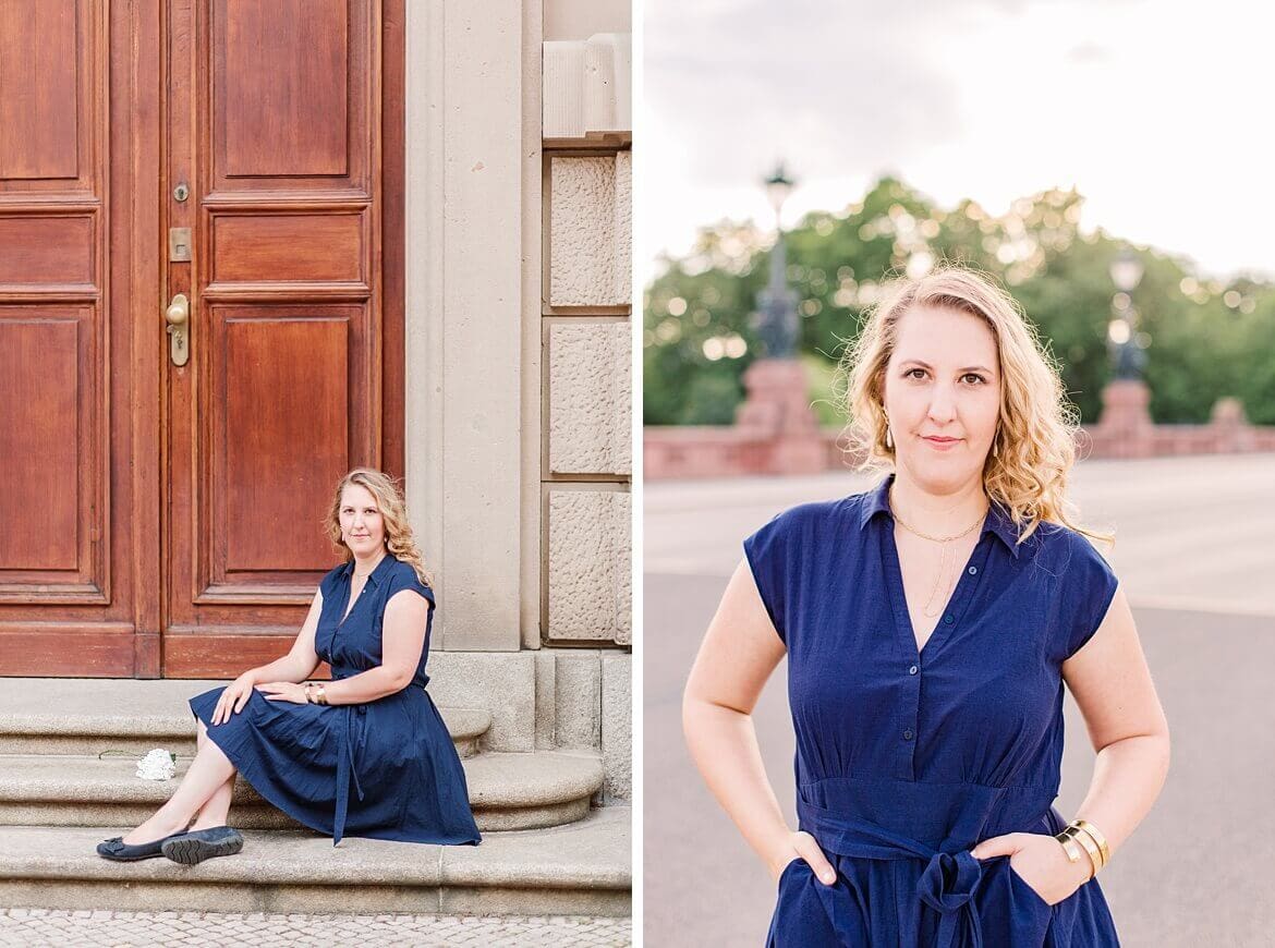 Portraits einer Frau im blauen Kleid