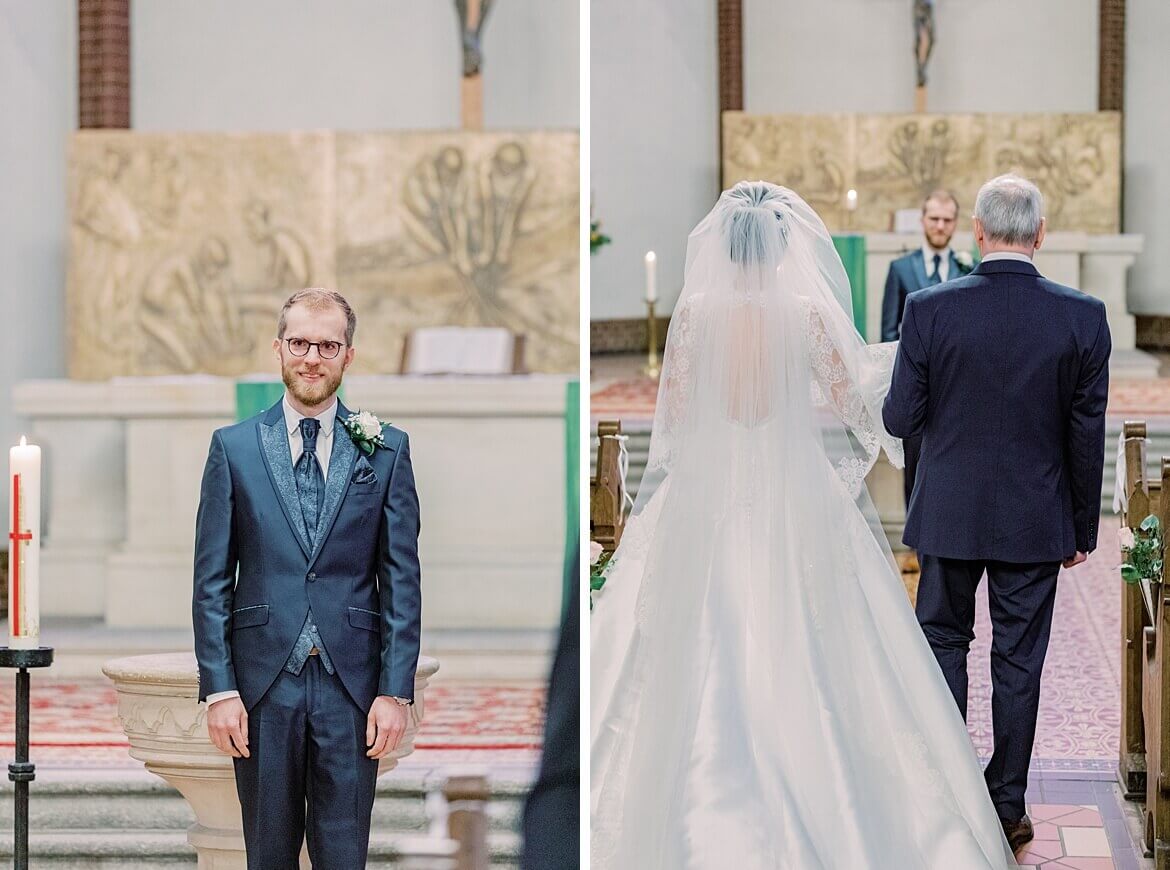 Bräutigam wartet am Altar auf Braut