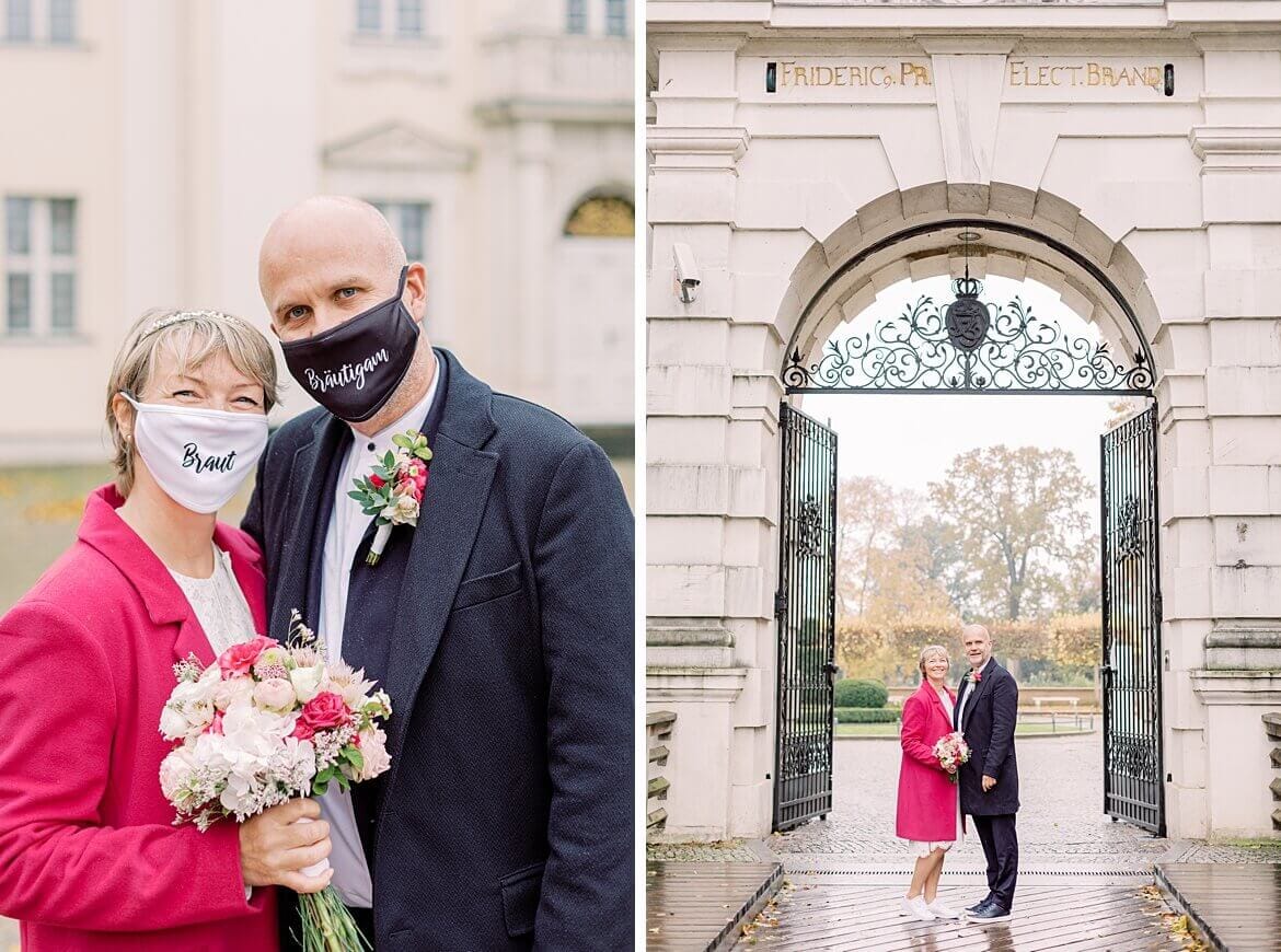 Brautpaar mit Masken beim Schloss Köpenick