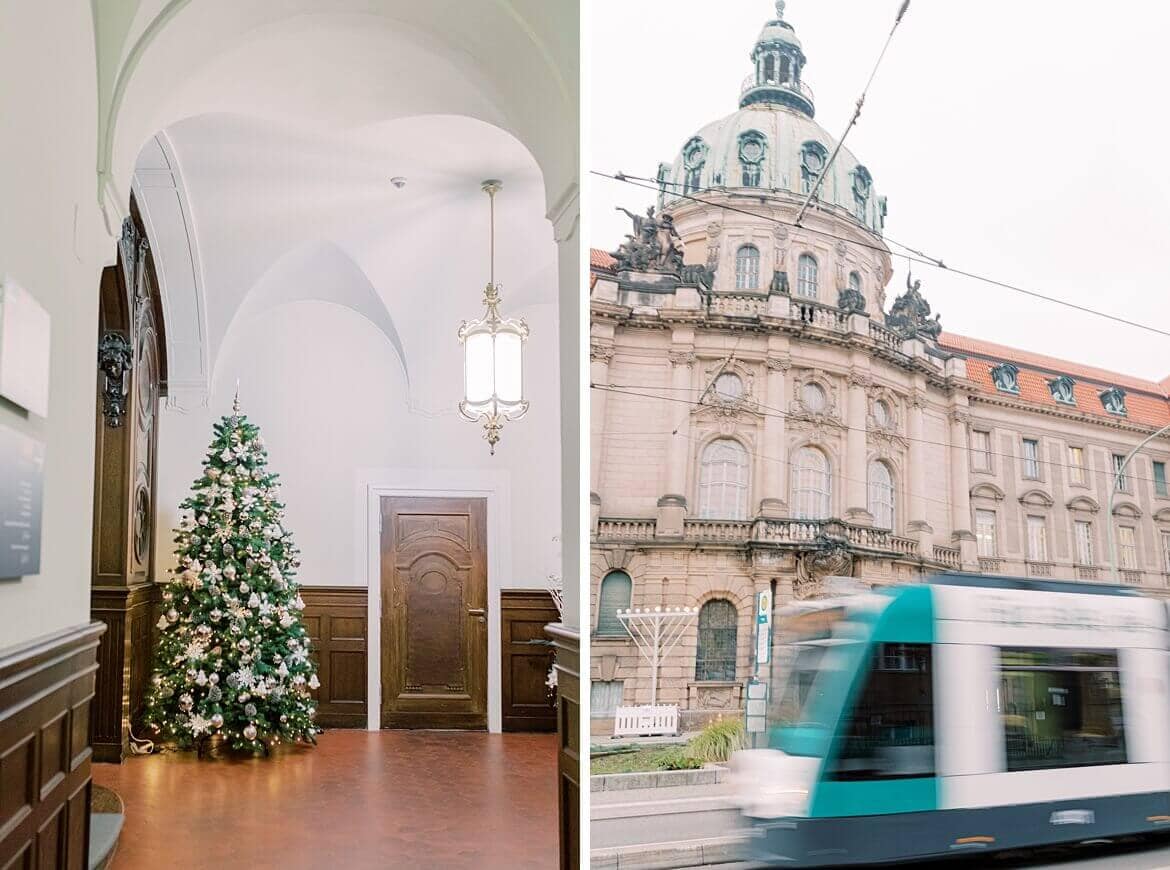 Rathaus Potsdam mit Tram und Weihnachtsbaum