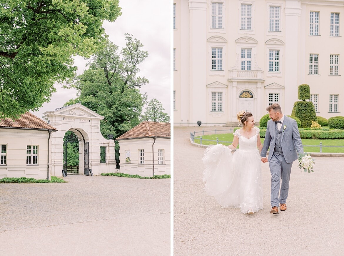 Brautpaar läuft vor dem Schloss Köpenick