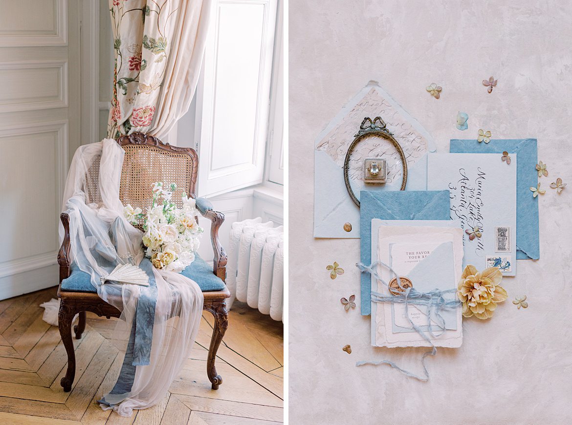 Dusty Blue Wedding Editorial at Château de Courtomer France