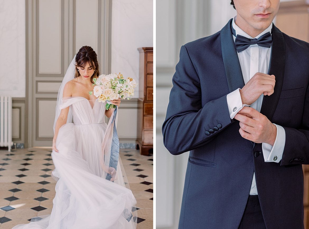 Dusty Blue Wedding Editorial at Château de Courtomer France