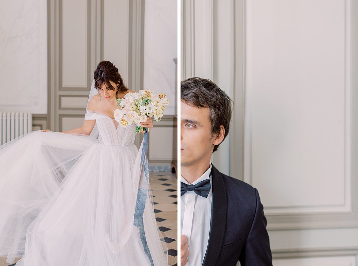 Dusty Blue Wedding Editorial at Château de Courtomer France