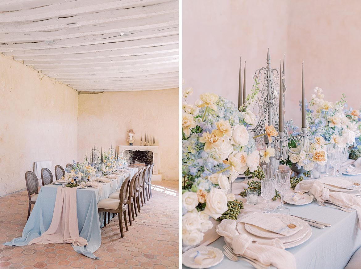 Dusty Blue Wedding Editorial at Château de Courtomer France