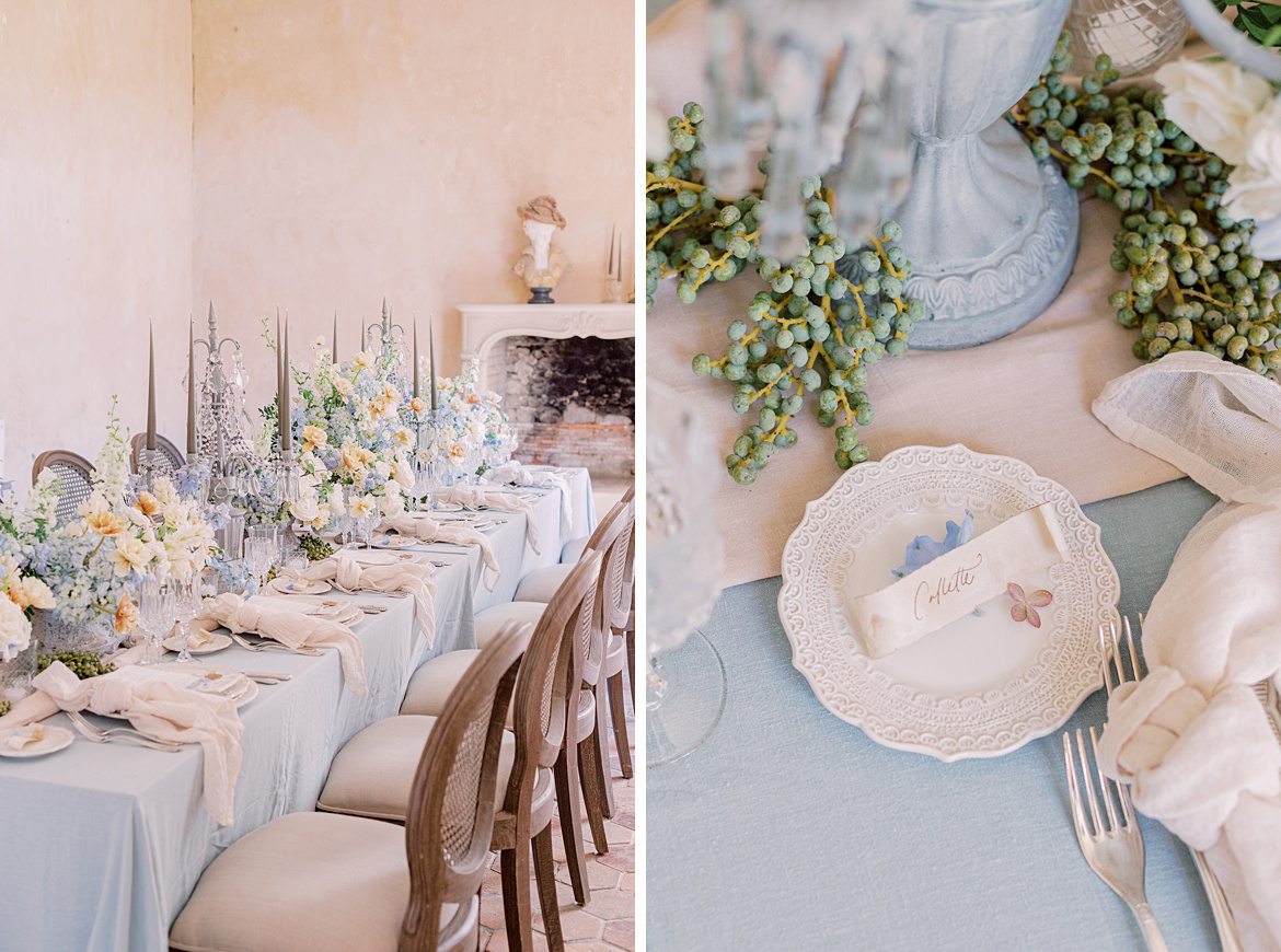 Dusty Blue Wedding Editorial at Château de Courtomer France