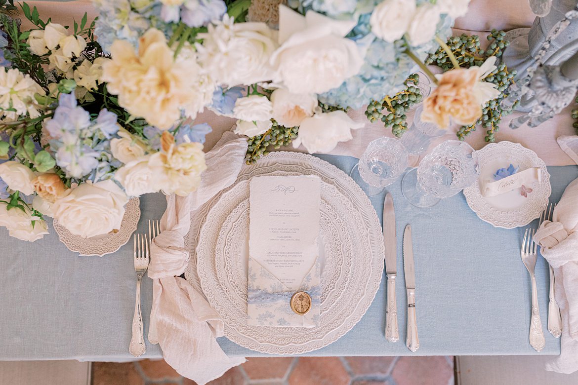 Dusty Blue Wedding Editorial at Château de Courtomer France