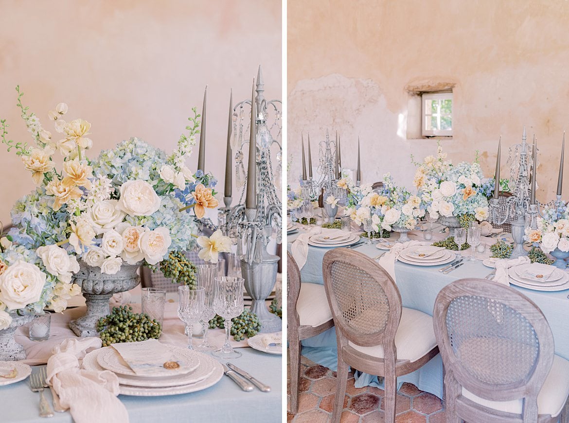 Dusty Blue Wedding Editorial at Château de Courtomer France