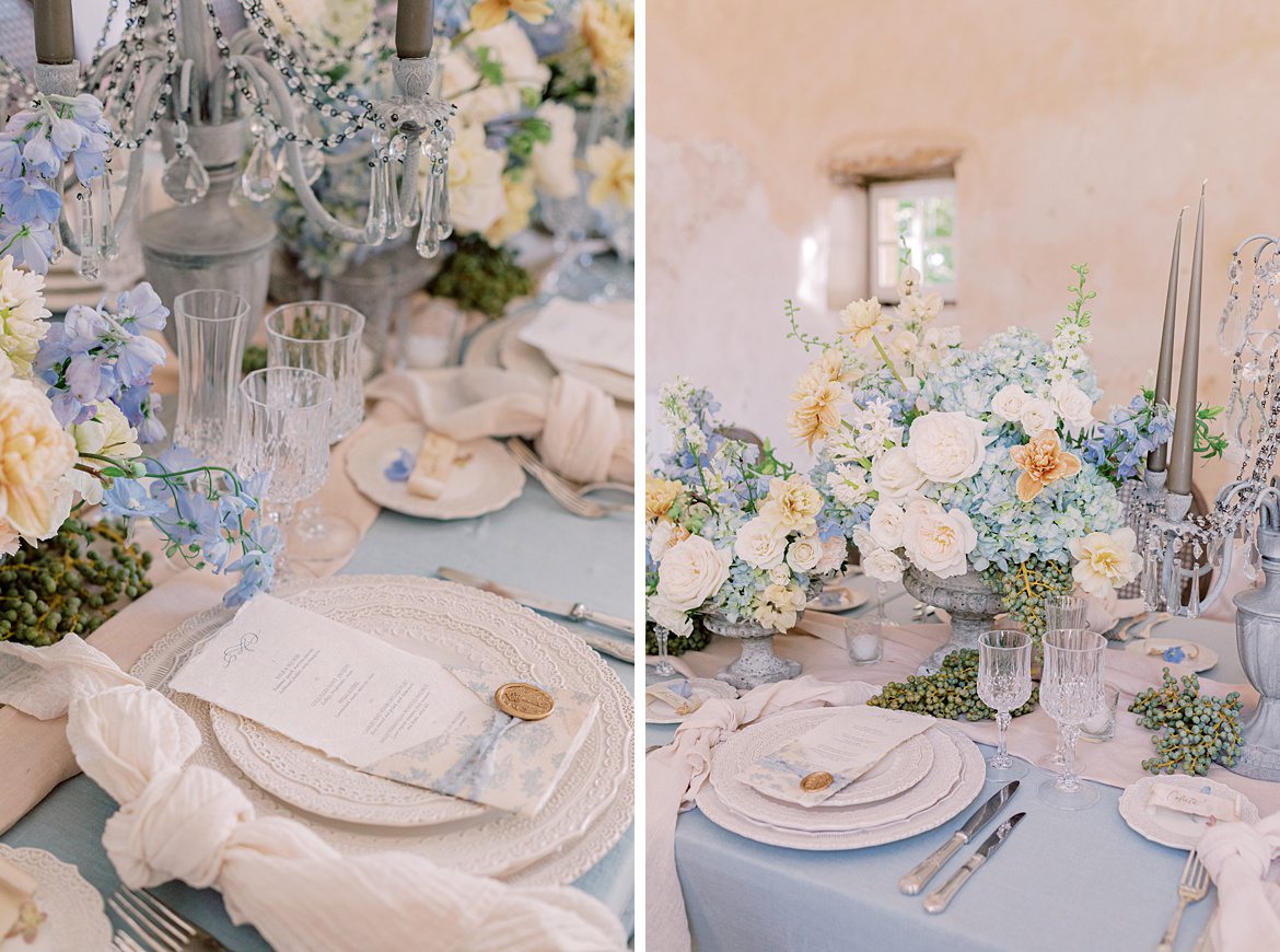 Dusty Blue Wedding Editorial at Château de Courtomer France