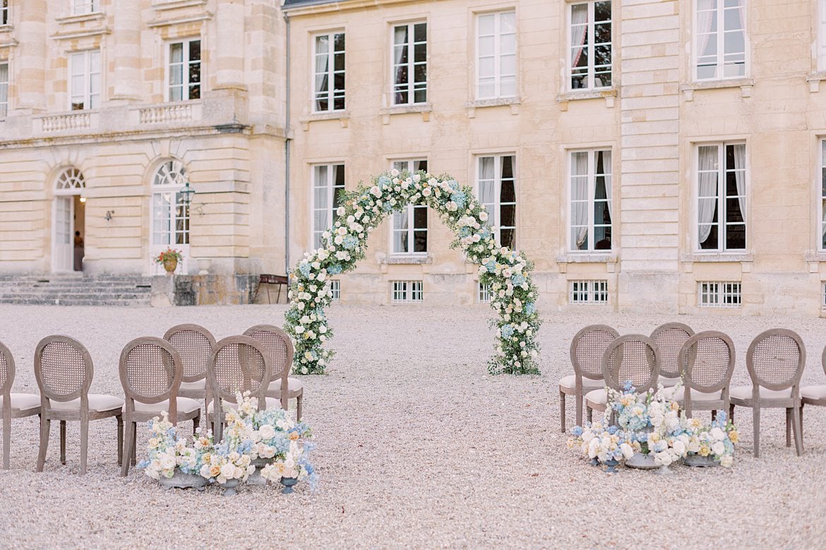 Dusty Blue Wedding Editorial at Château de Courtomer France