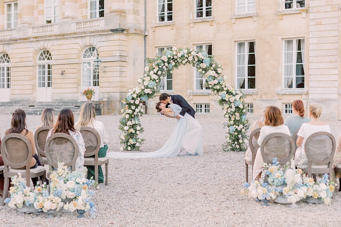 Dusty Blue Wedding Editorial at Château de Courtomer France