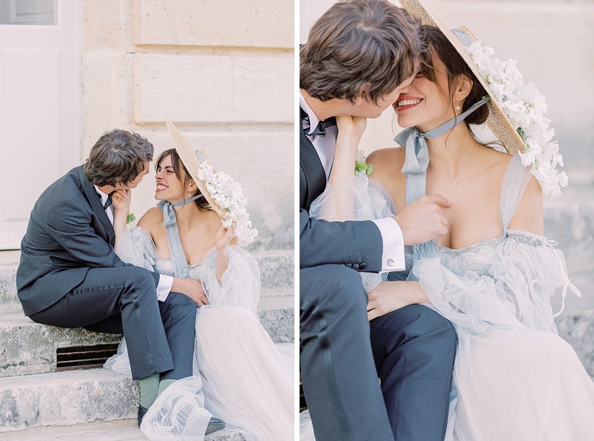 Dusty Blue Wedding Editorial at Château de Courtomer France