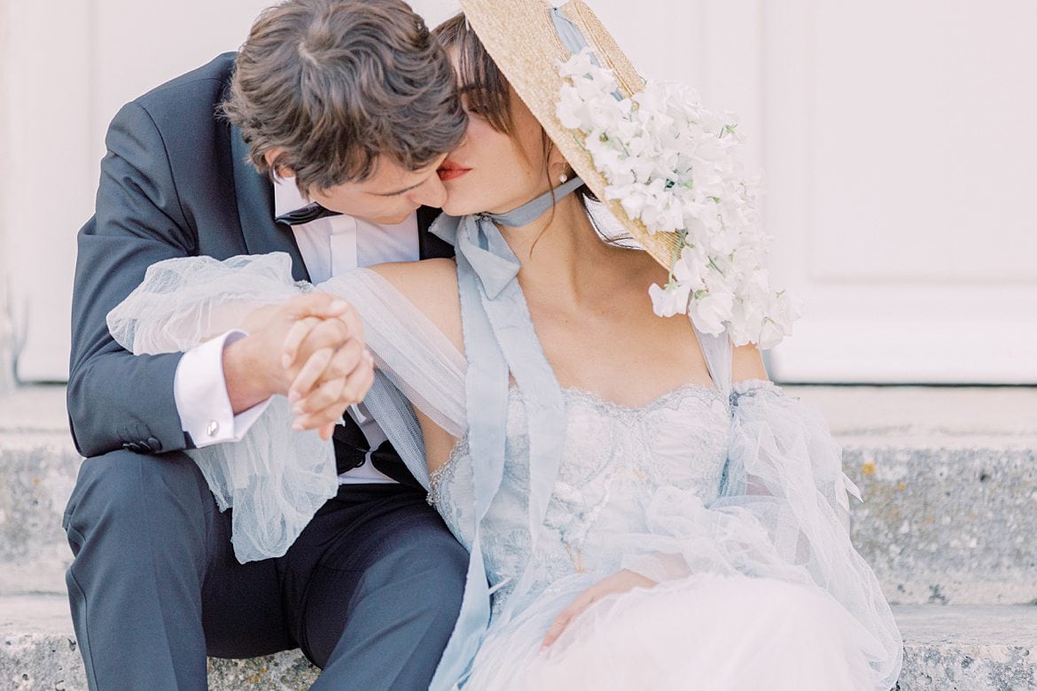 Dusty Blue Wedding Editorial at Château de Courtomer France