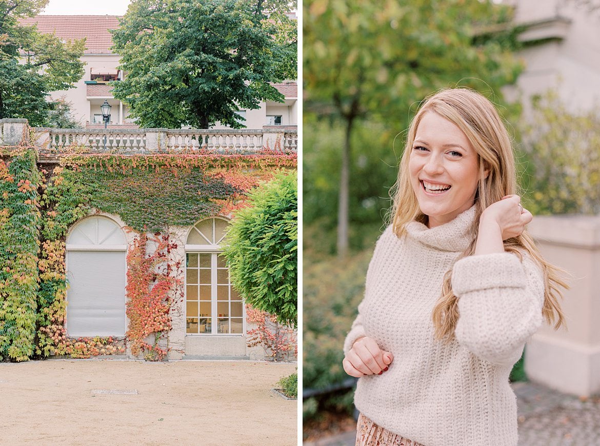 Herbstfarben und Portrait einer blonden Frau