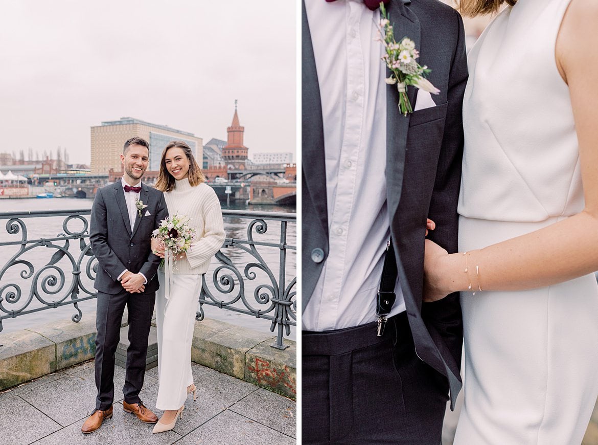 Hochzeitspaar an der Spree vor der Oberbaumbrücke