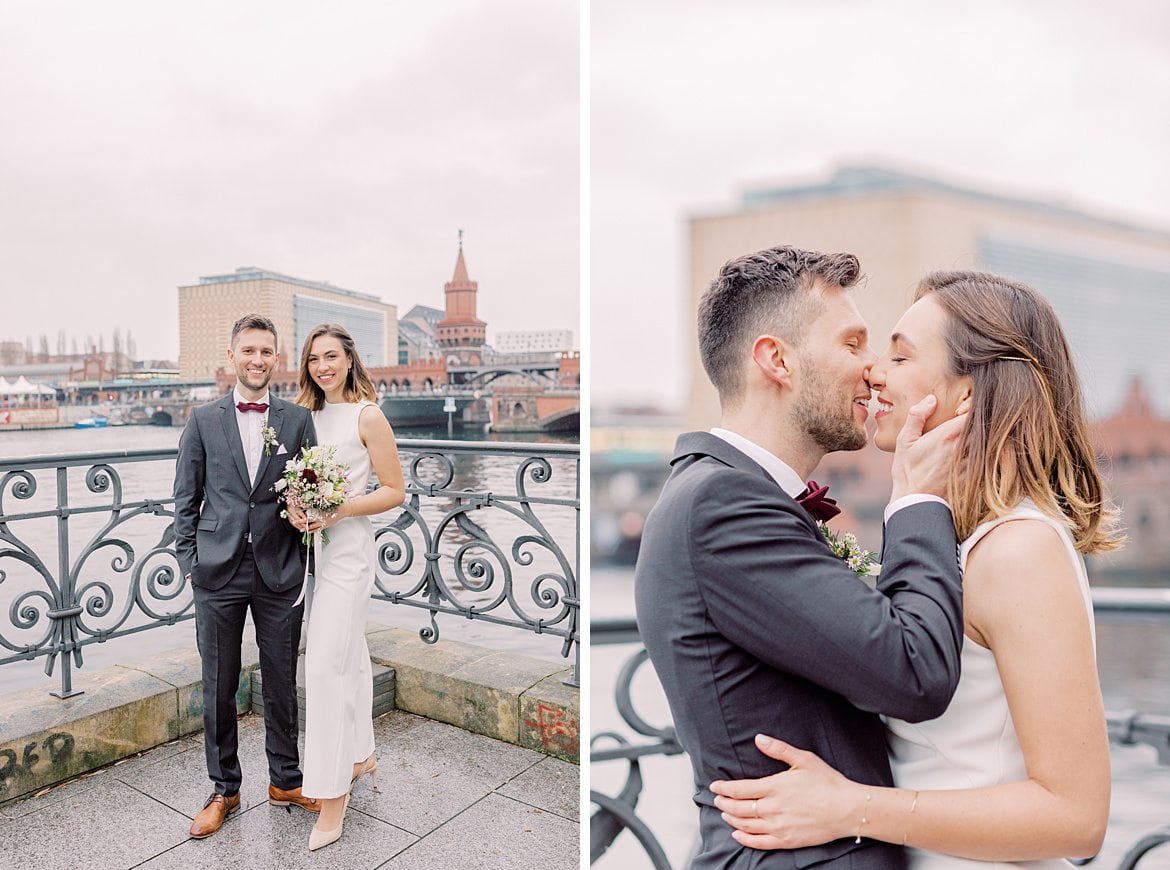 Hochzeitspaar an der Spree vor der Oberbaumbrücke