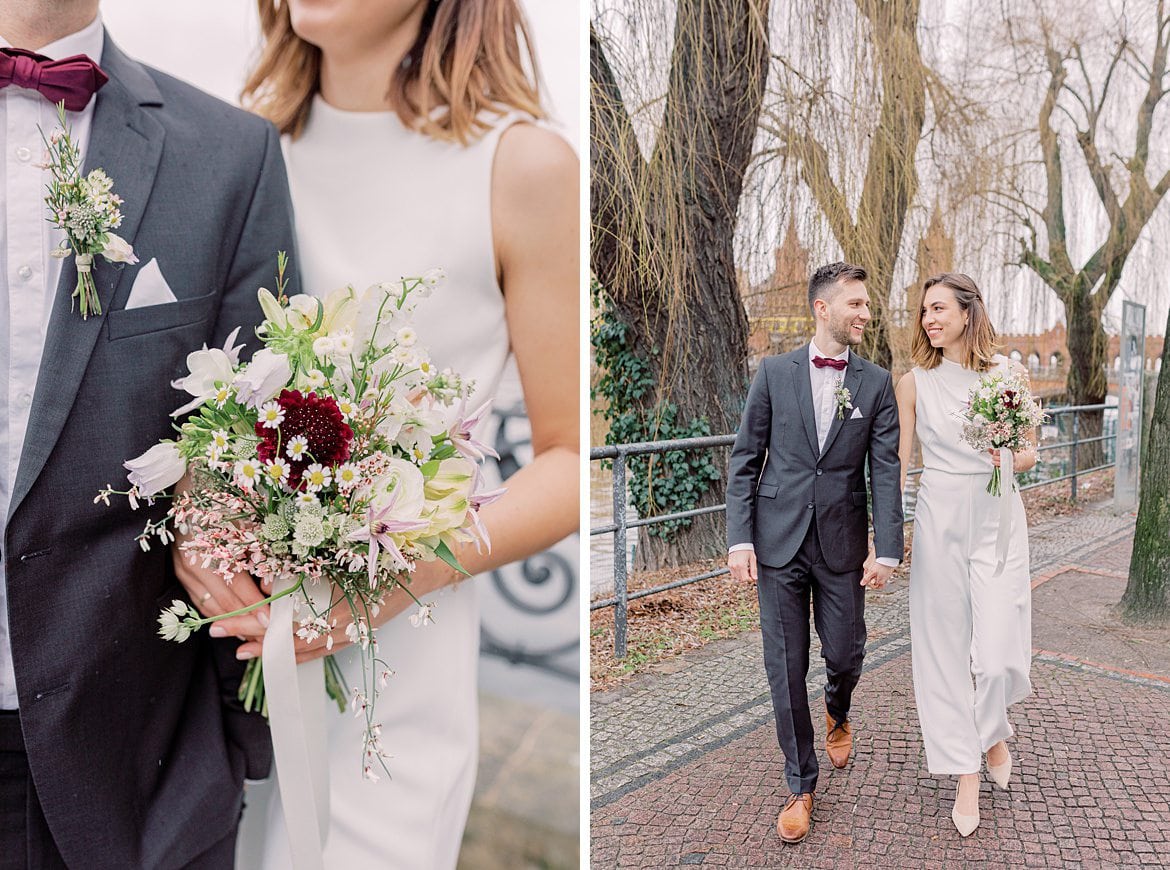 Hochzeitspaar an der Spree vor der Oberbaumbrücke