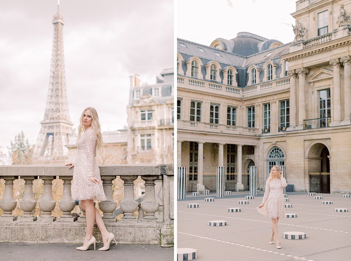 Blonde Frau vor dem Eiffelturm & im Palais Royal in Paris