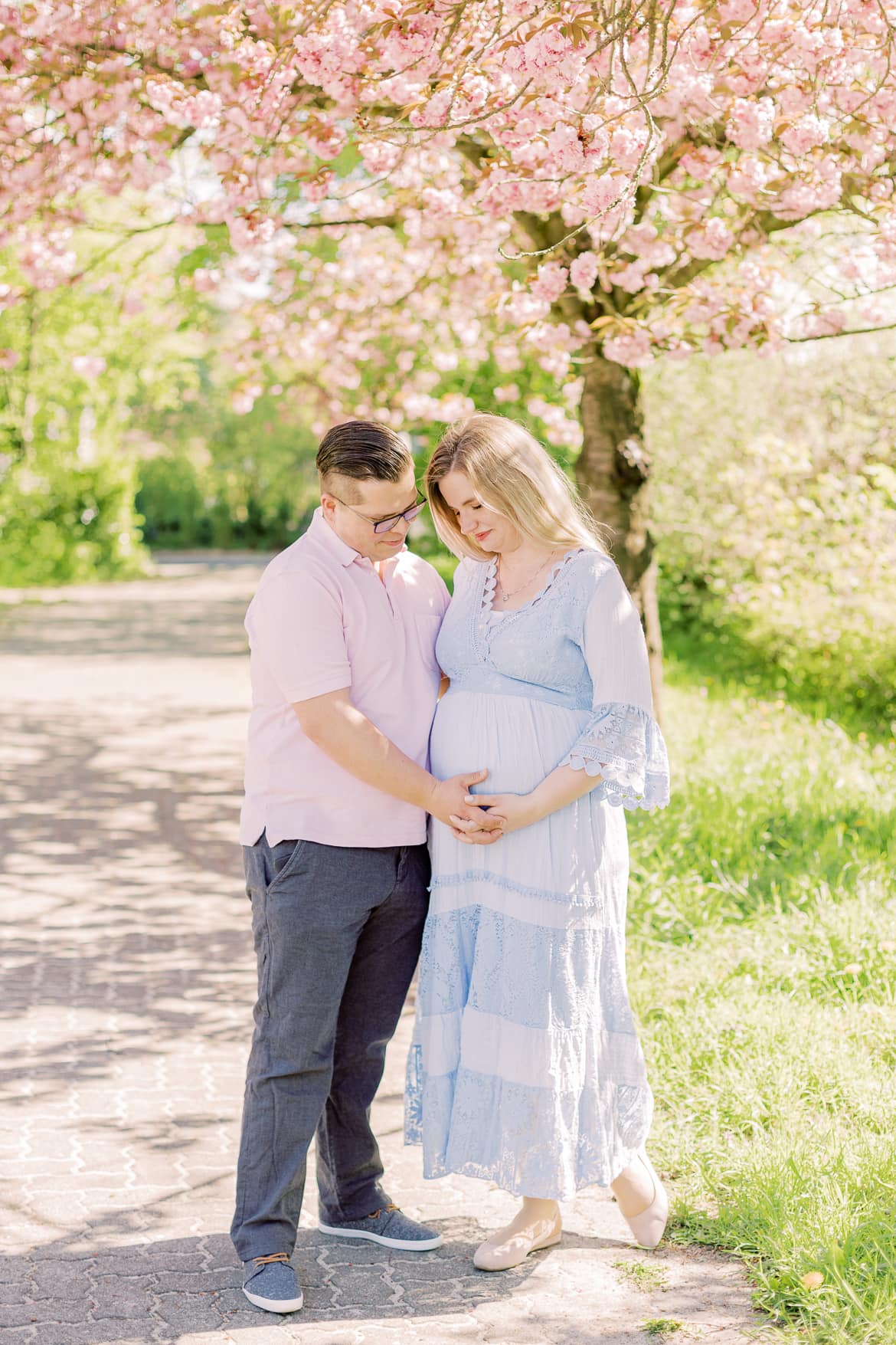 Babybauch Portraits unter Kirschblüten