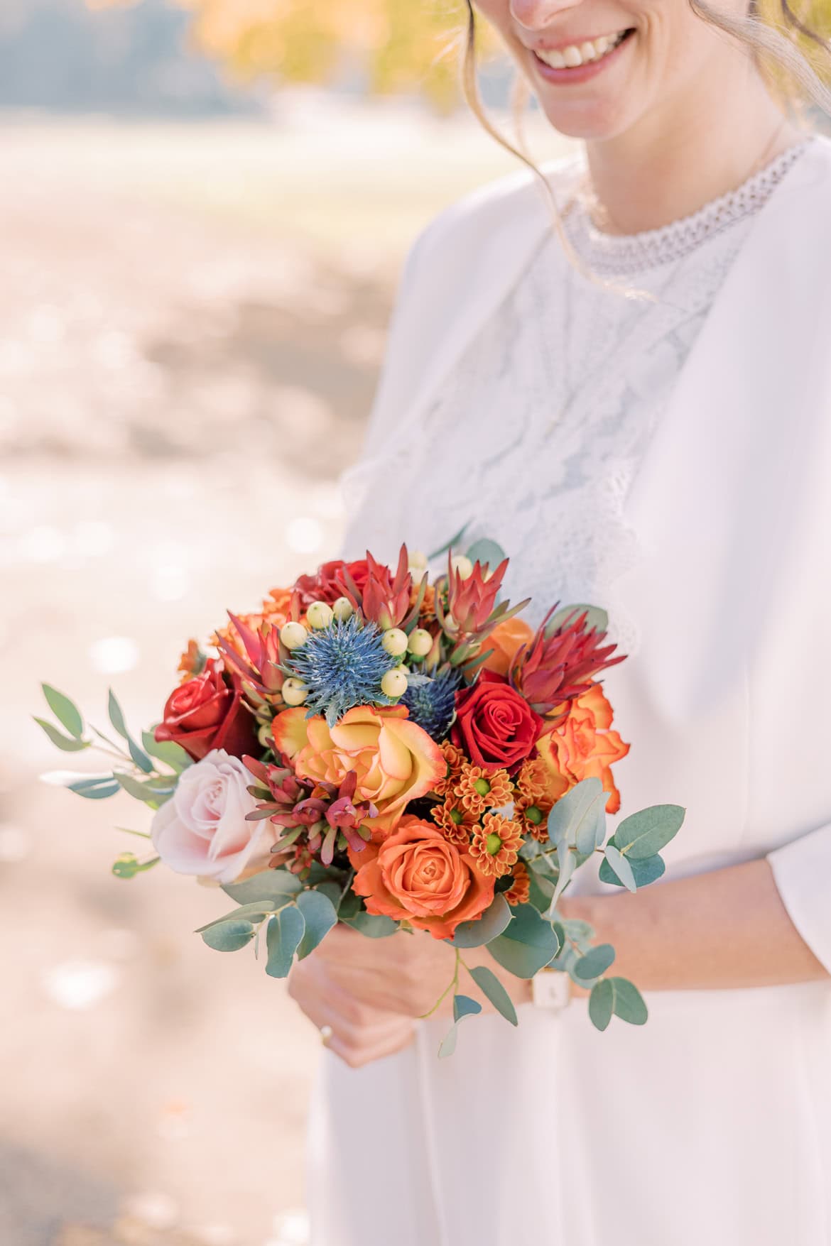 Herbst Hochzeit mit Sonne im Schloss Friedrichsfelde, Berlin