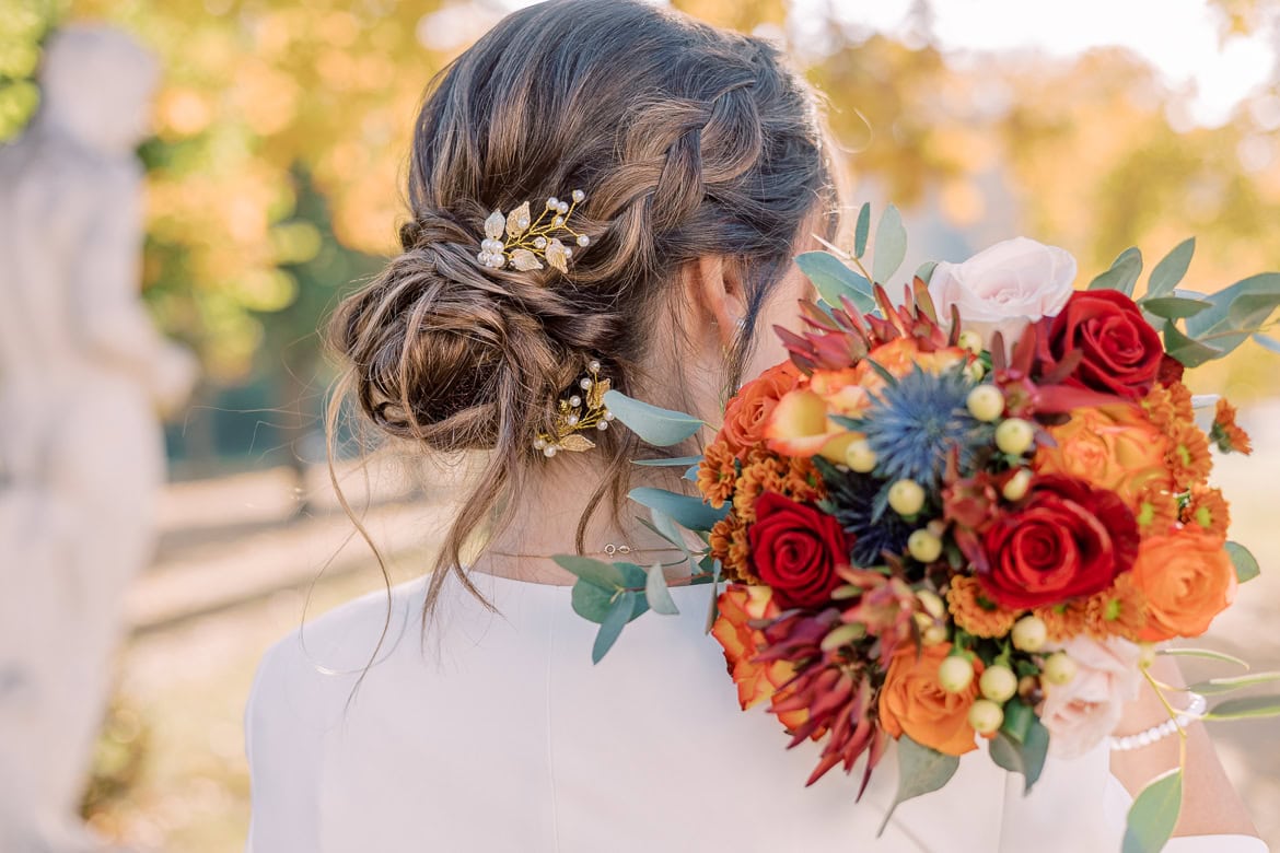 Herbst Hochzeit mit Sonne im Schloss Friedrichsfelde, Berlin